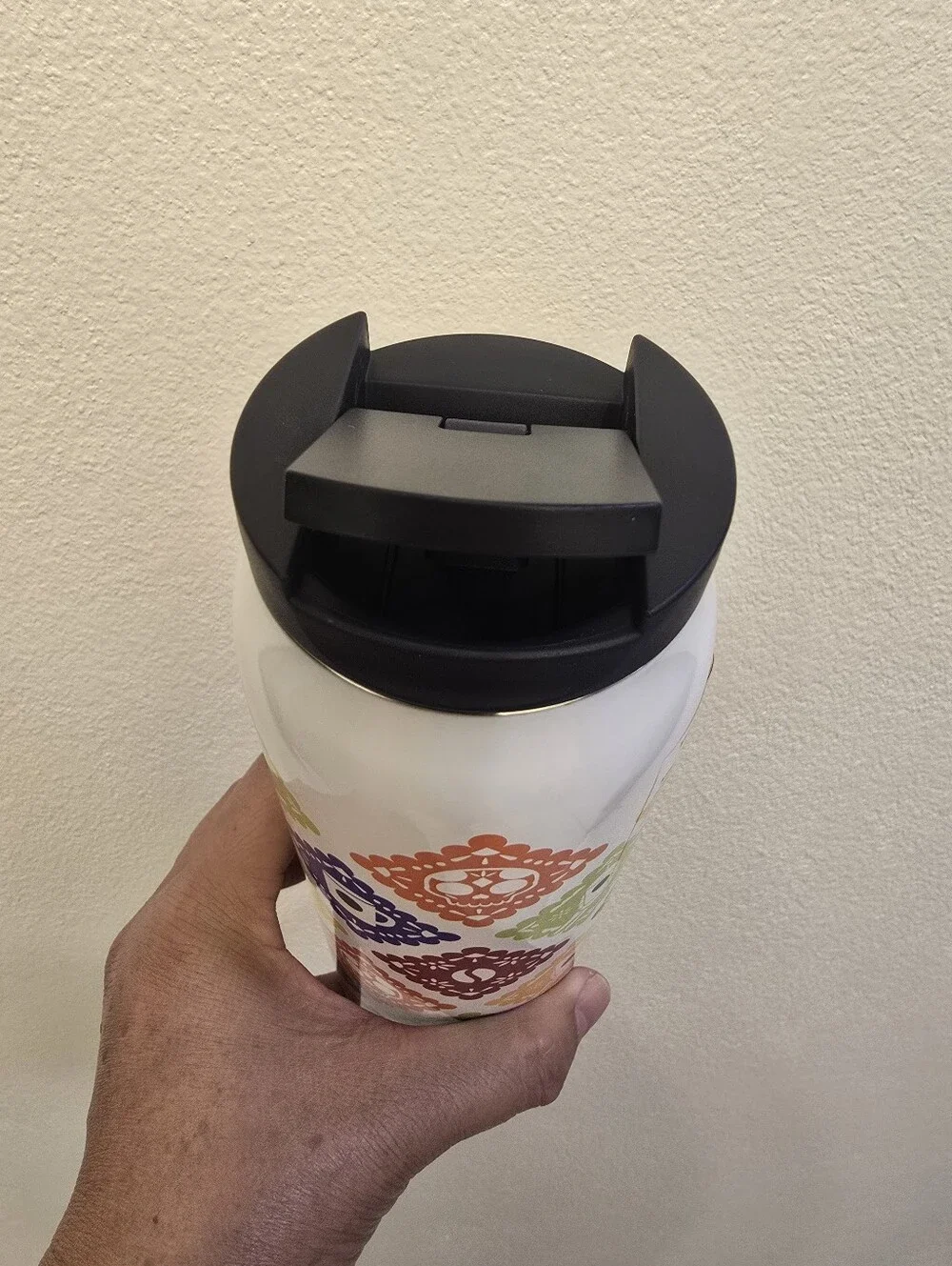 Starbucks White Tumbler with Multicolor Diamond Icons